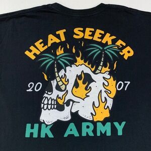 HK ARMY T-Shirt Mens 2XL Black HEAT SEEKER Graphic Tee Skull Flame USA Paintball